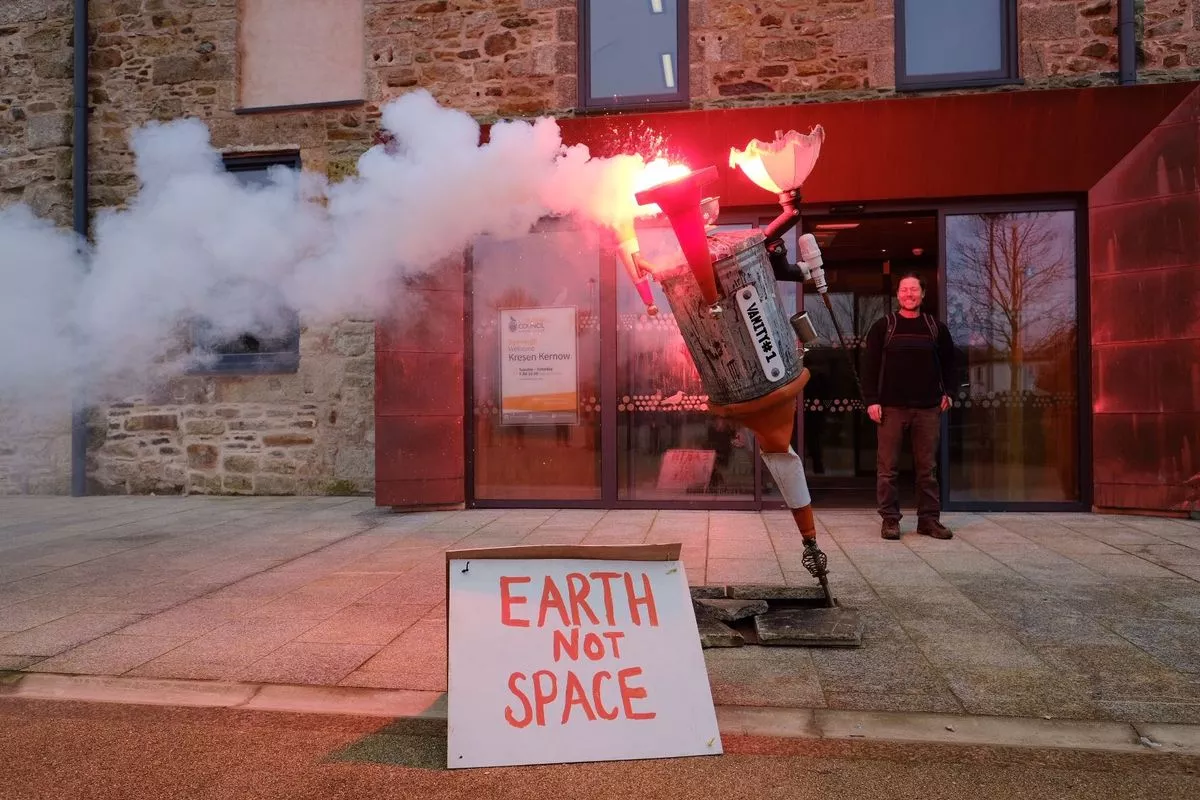 Climate change campaigners use ‘pyro rocket’ to protest against Spaceport Cornwall